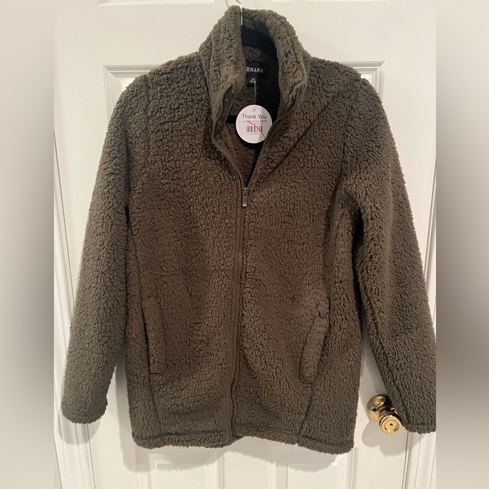 ZENANA, olive green, plush jacket, small